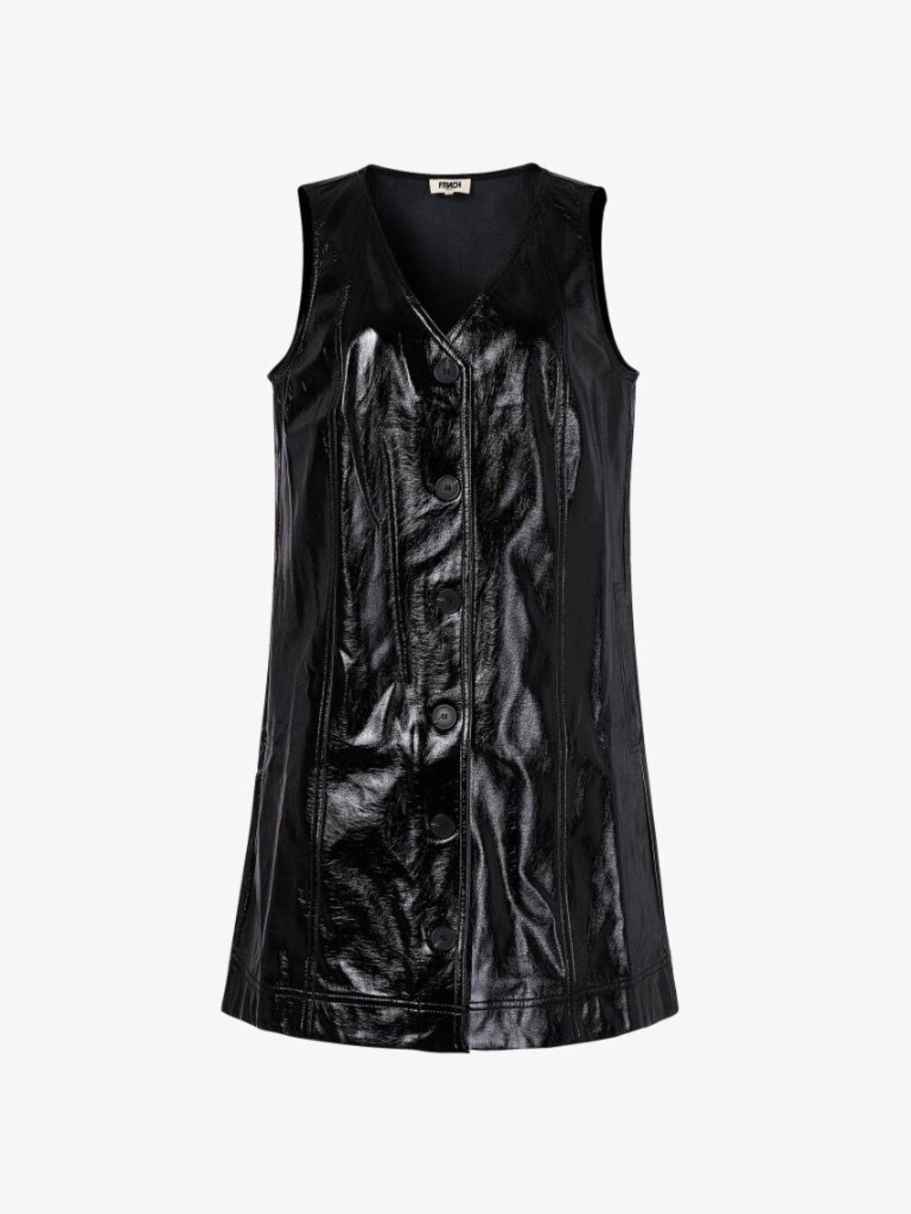 FRNCH Paris Robe Millet Shiny Faux Leather Button Front Mini Dress Black S NWT